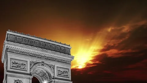 Arc de Triomphe against the sunset (time lapse, 4K), Paris, France Stock Footage 264943799