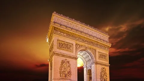 Arc de Triomphe against the sunset (time lapse, 4K), Paris, France Stock Footage 264943806