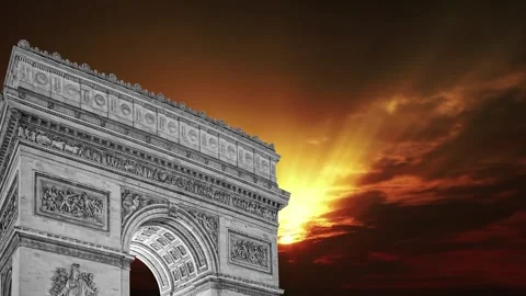 Arc de Triomphe against the sunset (time lapse, 4K), Paris, France Stock Footage 264943831