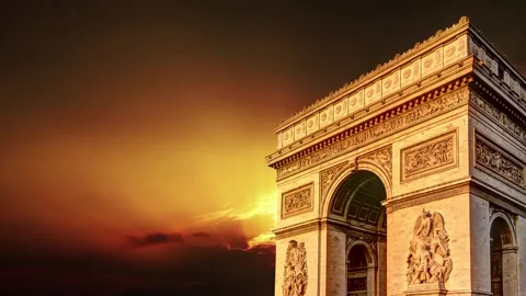 Arc de Triomphe against the sunset (time lapse, 4K), Paris, France Stock Footage 264943840