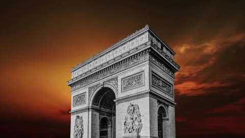 Arc de Triomphe against the sunset (time lapse, 4K), Paris, France Stock Footage 264943844
