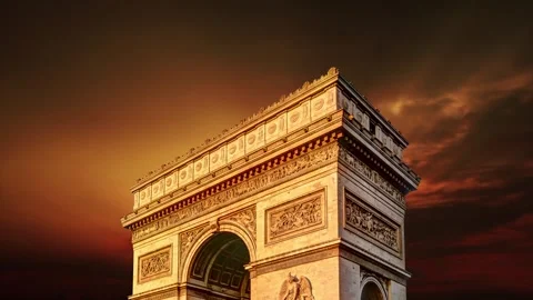 Arc de Triomphe against the sunset (time lapse, 4K), Paris, France Stock Footage 264943858
