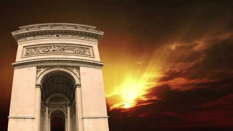 Arc de Triomphe against the sunset (time lapse, 4K), Paris, France Stock Footage 264943869