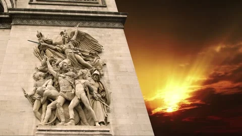 Arc de Triomphe against the sunset (time lapse, 4K), Paris, France Stock Footage 264943879