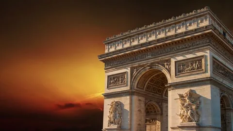 Arc de Triomphe against the sunset (time lapse, 4K), Paris, France Stock Footage 264943889
