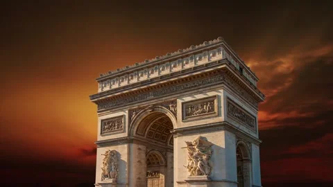Arc de Triomphe against the sunset (time lapse, 4K), Paris, France Stock Footage 264943890