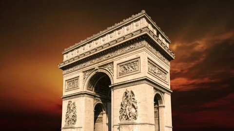 Arc de Triomphe against the sunset (time lapse, 4K), Paris, France Stock Footage 264943891