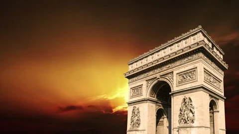Arc de Triomphe against the sunset (time lapse, 4K), Paris, France Stock Footage 264943907