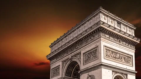 Arc de Triomphe against the sunset (time lapse, 4K), Paris, France Stock Footage 264943926