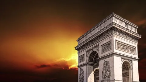Arc de Triomphe against the sunset (time lapse, 4K), Paris, France Video stock 264943930