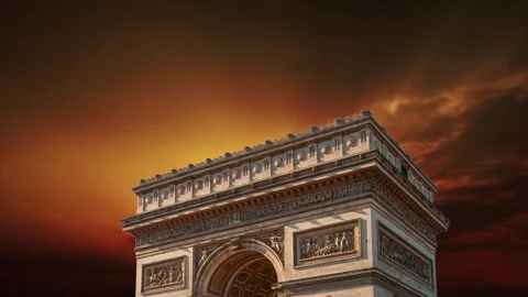 Arc de Triomphe against the sunset (time lapse, 4K), Paris, France Video stock 264943931