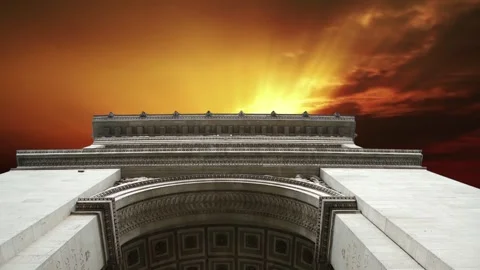 Arc de Triomphe against the sunset (time lapse, with zoom, 4K), Paris, France Stock Footage 265842581