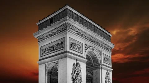 Arc de Triomphe against the sunset (time lapse, with zoom, 4K), Paris, France Stock Footage 265842641