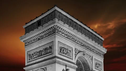 Arc de Triomphe against the sunset (time lapse, with zoom, 4K), Paris, France Stock Footage 265842666