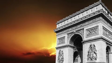 Arc de Triomphe against the sunset (time lapse, with zoom, 4K), Paris, France Stock Footage 265842685