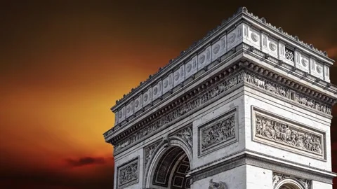 Arc de Triomphe against the sunset (time lapse, with zoom, 4K), Paris, France Stock Footage 265842708