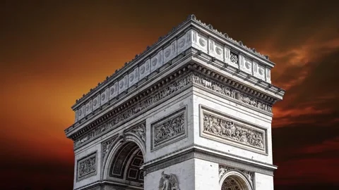 Arc de Triomphe against the sunset (time lapse, with zoom, 4K), Paris, France Stock Footage 265842712