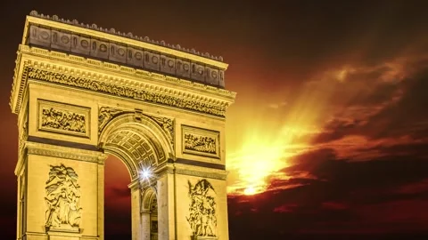 Arc de Triomphe against the sunset (time lapse, with zoom, 4K), Paris, France Stock Footage 265842718