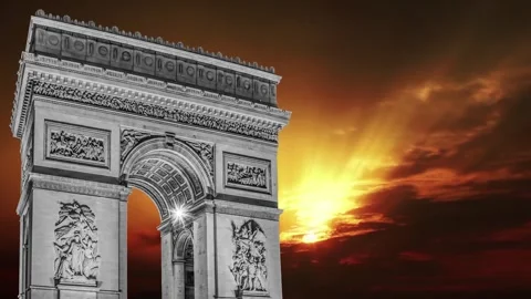Arc de Triomphe against the sunset (time lapse, with zoom, 4K), Paris, France Stock Footage 265842728