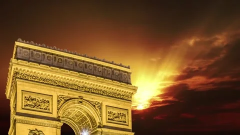 Arc de Triomphe against the sunset (time lapse, with zoom, 4K), Paris, France Stock Footage 265842732