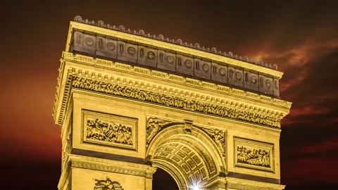 Arc de Triomphe against the sunset (time lapse, with zoom, 4K), Paris, France Stock Footage 265842736