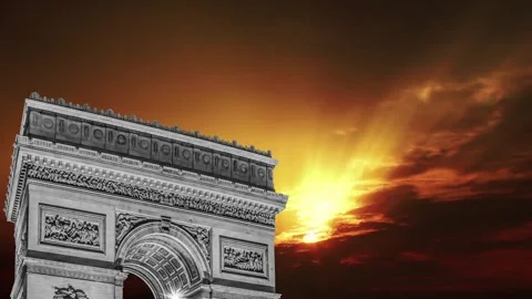 Arc de Triomphe against the sunset (time lapse, with zoom, 4K), Paris, France Stock Footage 265842740