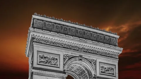Arc de Triomphe against the sunset (time lapse, with zoom, 4K), Paris, France Stock Footage 265842742