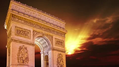 Arc de Triomphe against the sunset (time lapse, with zoom, 4K), Paris, France Stock Footage 265842744