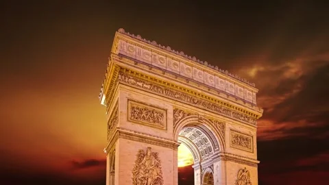 Arc de Triomphe against the sunset (time lapse, with zoom, 4K), Paris, France Stock Footage 265842748