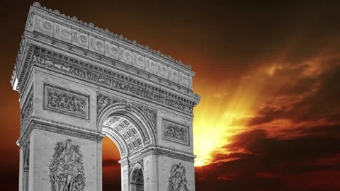 Arc de Triomphe against the sunset (time lapse, with zoom, 4K), Paris, France Stock Footage 265842750