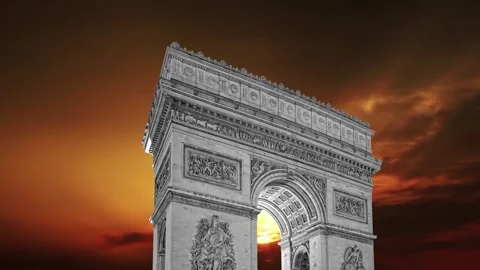 Arc de Triomphe against the sunset (time lapse, with zoom, 4K), Paris, France Stock Footage 265842757