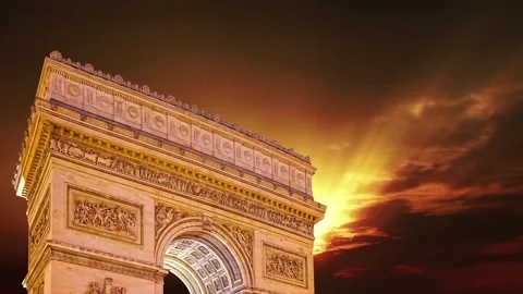 Arc de Triomphe against the sunset (time lapse, with zoom, 4K), Paris, France Stock Footage 265842759