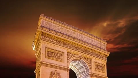 Arc de Triomphe against the sunset (time lapse, with zoom, 4K), Paris, France Stock Footage 265842761