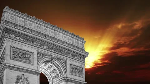 Arc de Triomphe against the sunset (with zoom), Paris, France Stock Footage 265842765
