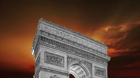 Arc de Triomphe against the sunset (with zoom), Paris, France Stock Footage 265842768