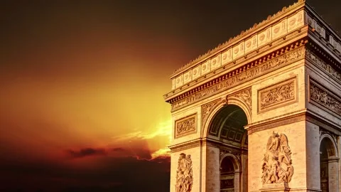 Arc de Triomphe against the sunset (with zoom), Paris, France Stock Footage 265842773