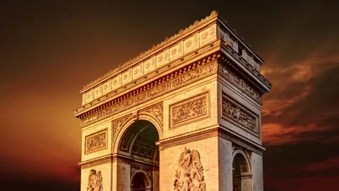 Arc de Triomphe against the sunset (with zoom), Paris, France Stock Footage 265842776