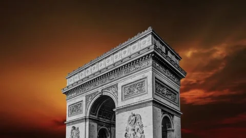 Arc de Triomphe against the sunset (with zoom), Paris, France Stock Footage 265842778