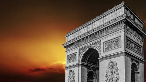 Arc de Triomphe against the sunset (with zoom), Paris, France Stock Footage 265842780