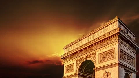 Arc de Triomphe against the sunset (with zoom), Paris, France Stock Footage 265842785