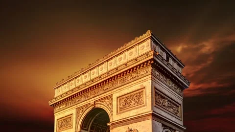 Arc de Triomphe against the sunset (with zoom), Paris, France Stock Footage 265842789