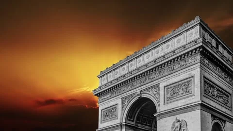 Arc de Triomphe against the sunset (with zoom), Paris, France Stock Footage 265842793