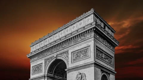 Arc de Triomphe against the sunset (with zoom), Paris, France Stock Footage 265842802