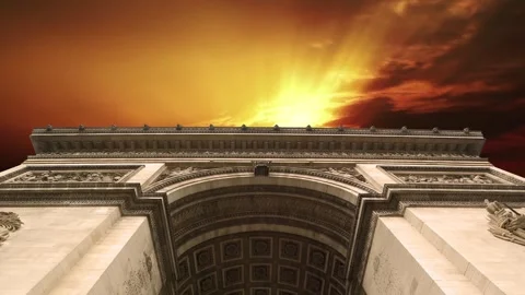 Arc de Triomphe against the sunset (with zoom), Paris, France Stock Footage 265842805