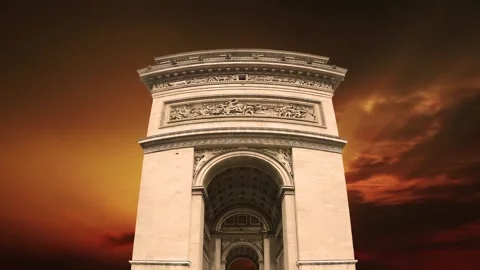 Arc de Triomphe against the sunset (with zoom), Paris, France Stock Footage 265842819