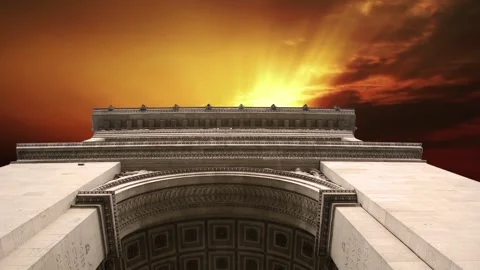 Arc de Triomphe against the sunset (with zoom), Paris, France Stock Footage 265842824