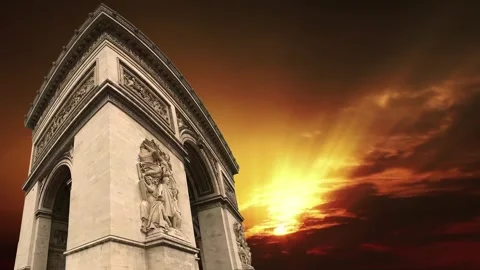 Arc de Triomphe against the sunset (with zoom), Paris, France Stock Footage 265842829