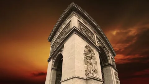 Arc de Triomphe against the sunset (with zoom), Paris, France Stock Footage 265842836