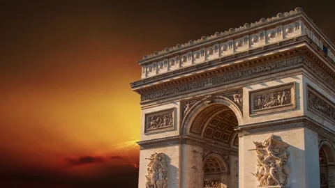 Arc de Triomphe against the sunset (with zoom), Paris, France Stock Footage 265842839