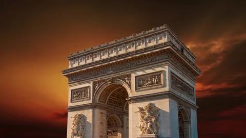 Arc de Triomphe against the sunset (with zoom), Paris, France Stock Footage 265842845